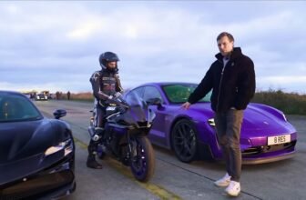 Watch a Yamaha R1M Drag Race an EV Porsche and Tur...