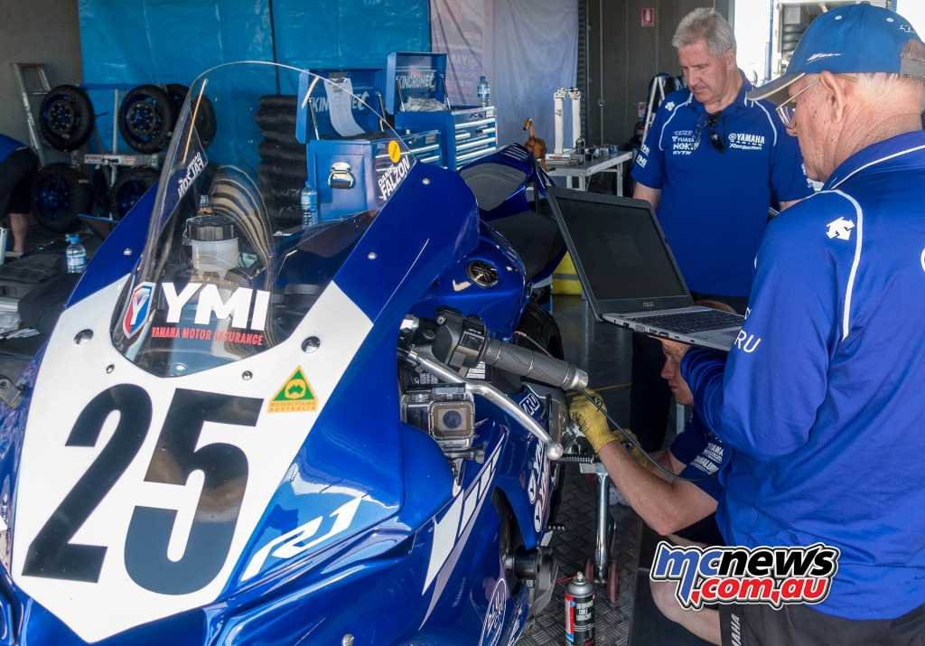 Daniel Falzon's YRT YZF-R1 being prepped ahead of the second practice session