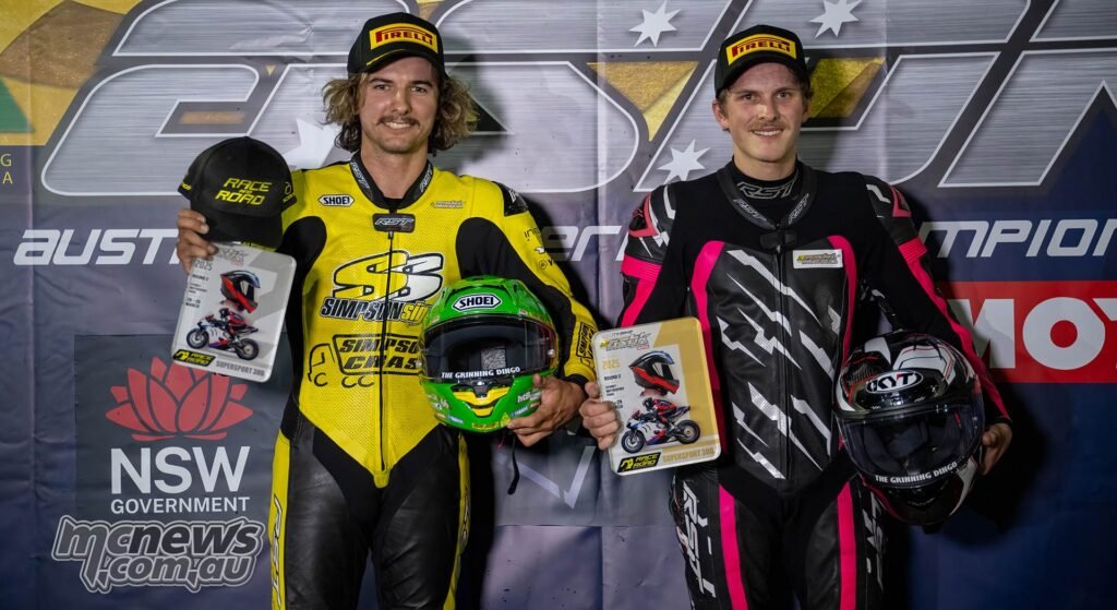 ASBK 2025 - Round Two - SMP - Road & Race Supersport 300 Round Podium - Scott Nicholson (right) pipped Mitch Simpson for the round victor - Image RbMotoLens