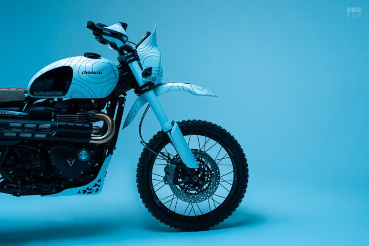 The Alps Edition Triumph Scrambler 1200 bolt-on kit by Crooked Motorcycles