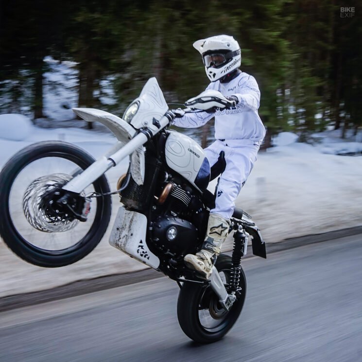 The Alps Edition Triumph Scrambler 1200 bolt-on kit by Crooked Motorcycles