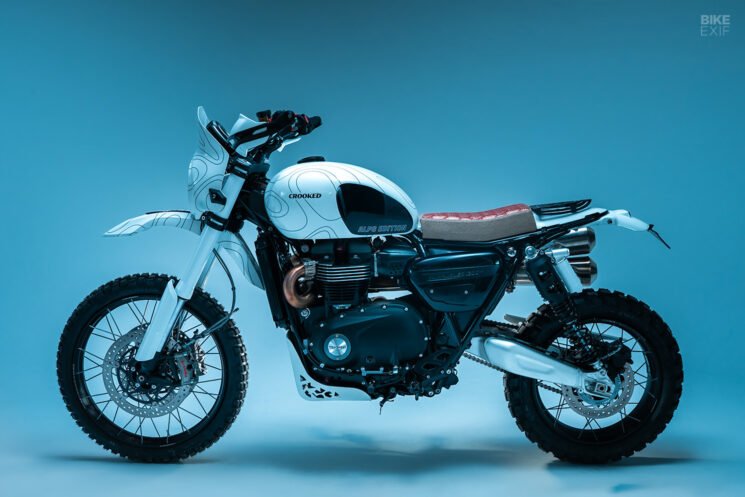 The Alps Edition Triumph Scrambler 1200 bolt-on kit by Crooked Motorcycles