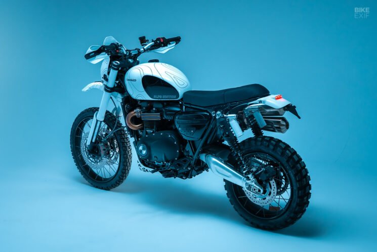 The Alps Edition Triumph Scrambler 1200 bolt-on kit by Crooked Motorcycles
