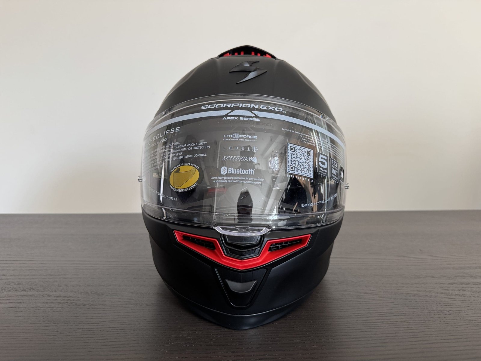 Front facing view of the EXO-Eclipse, clear face shield down