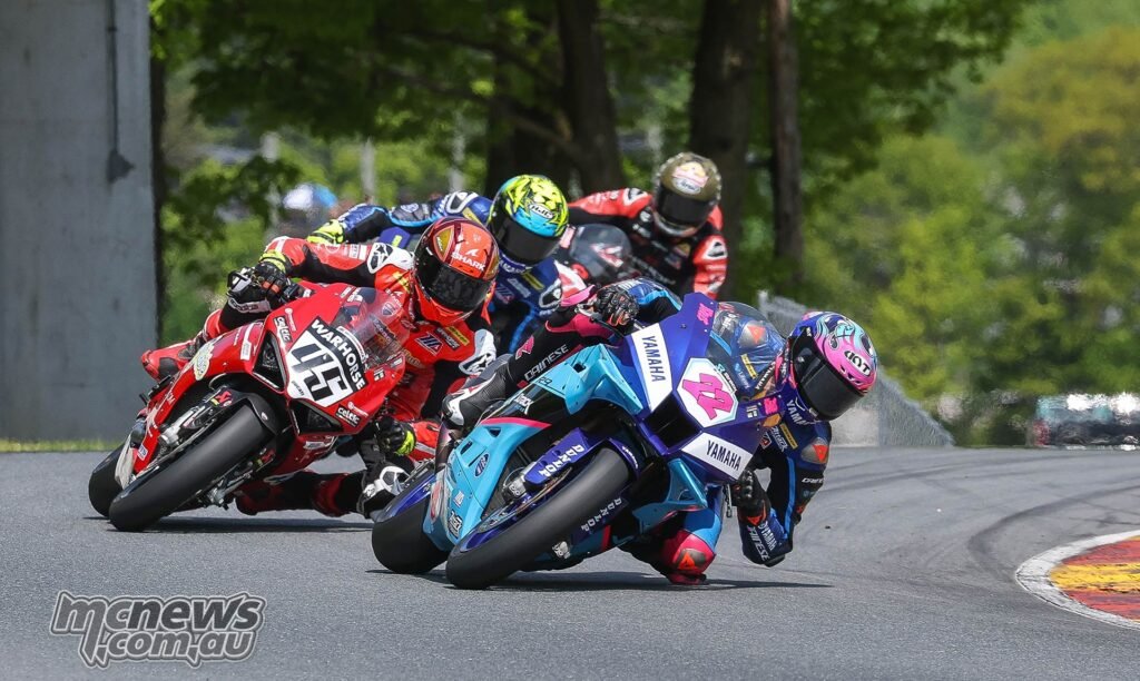 Blake Davis (22) battled with and topped Cameron Petersen (22) for the Supersport victory on Sunday at Road America.