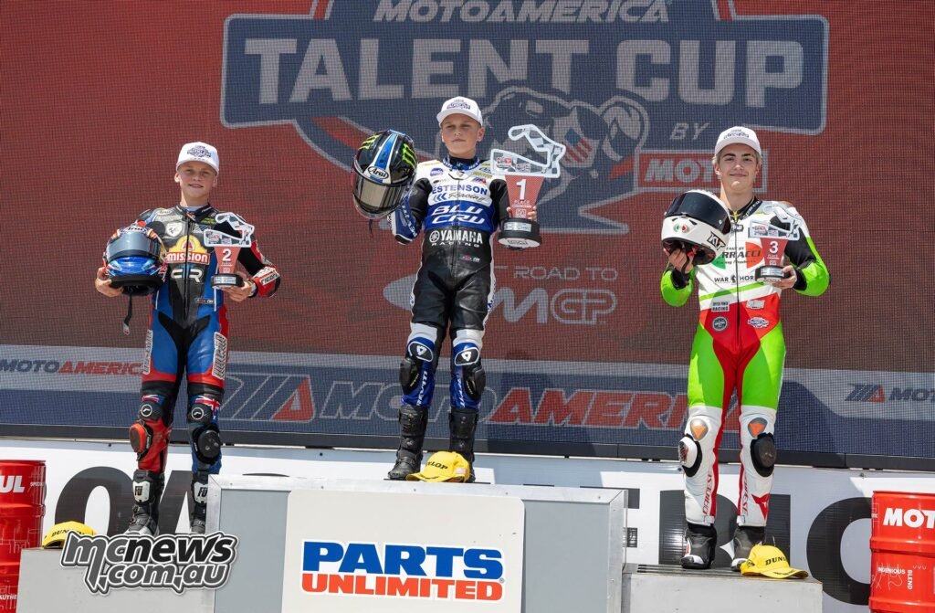 Parts Unlimited Talent Cup by Motul Race One podium - An Aussie 1-2 headed by Sam Drane ahead of countryman Bodie Paige, and well established older American Alessandro Di Mario