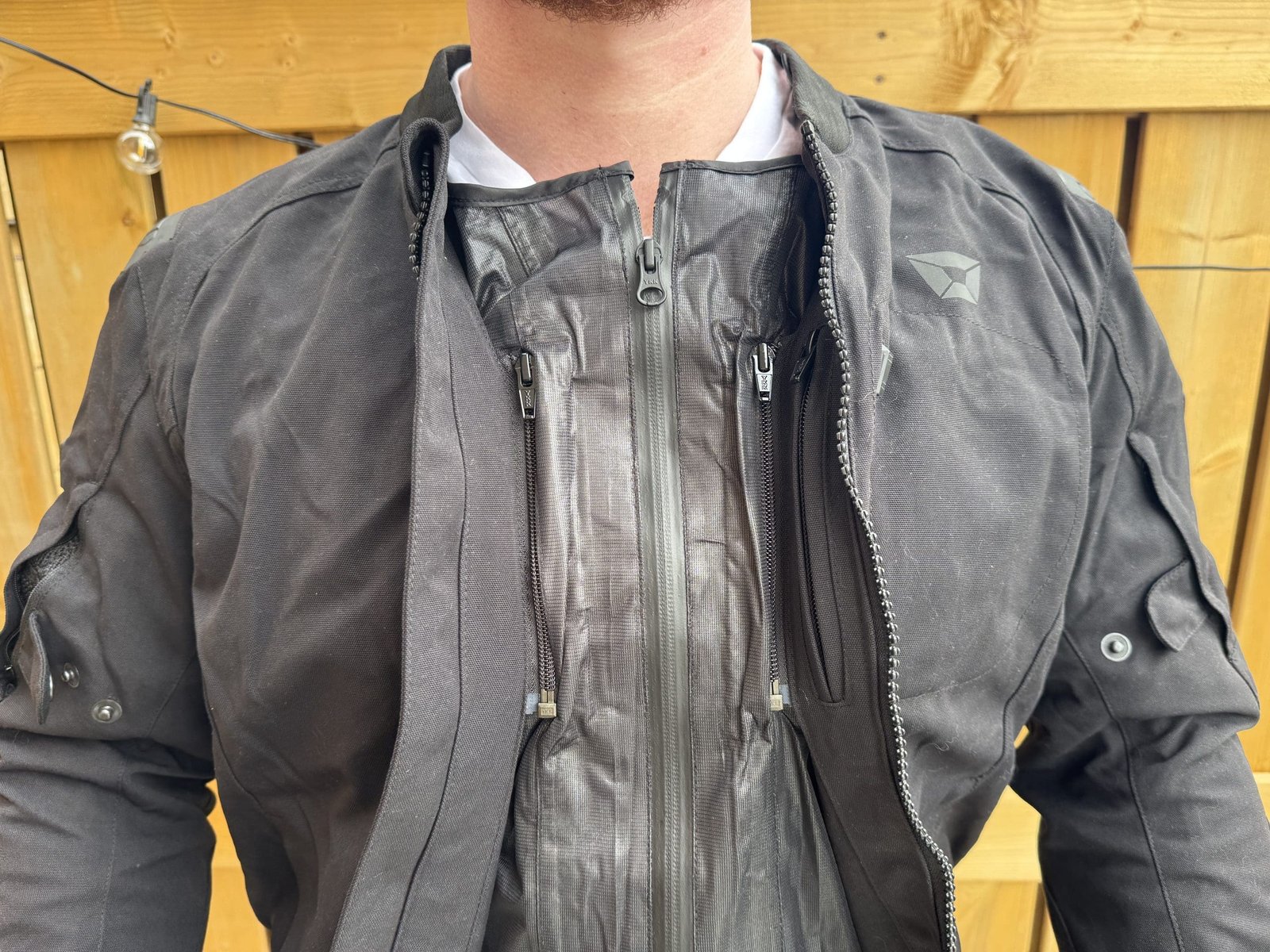 Close up photo of the interior waterproof liner zipped up