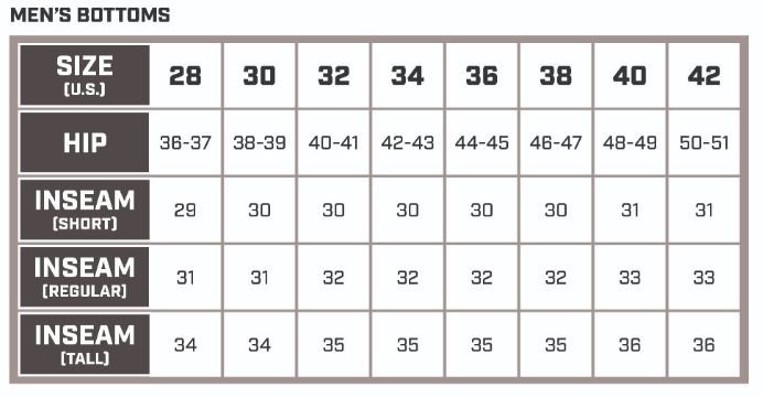 Klim's Men's Bottoms Size Guide