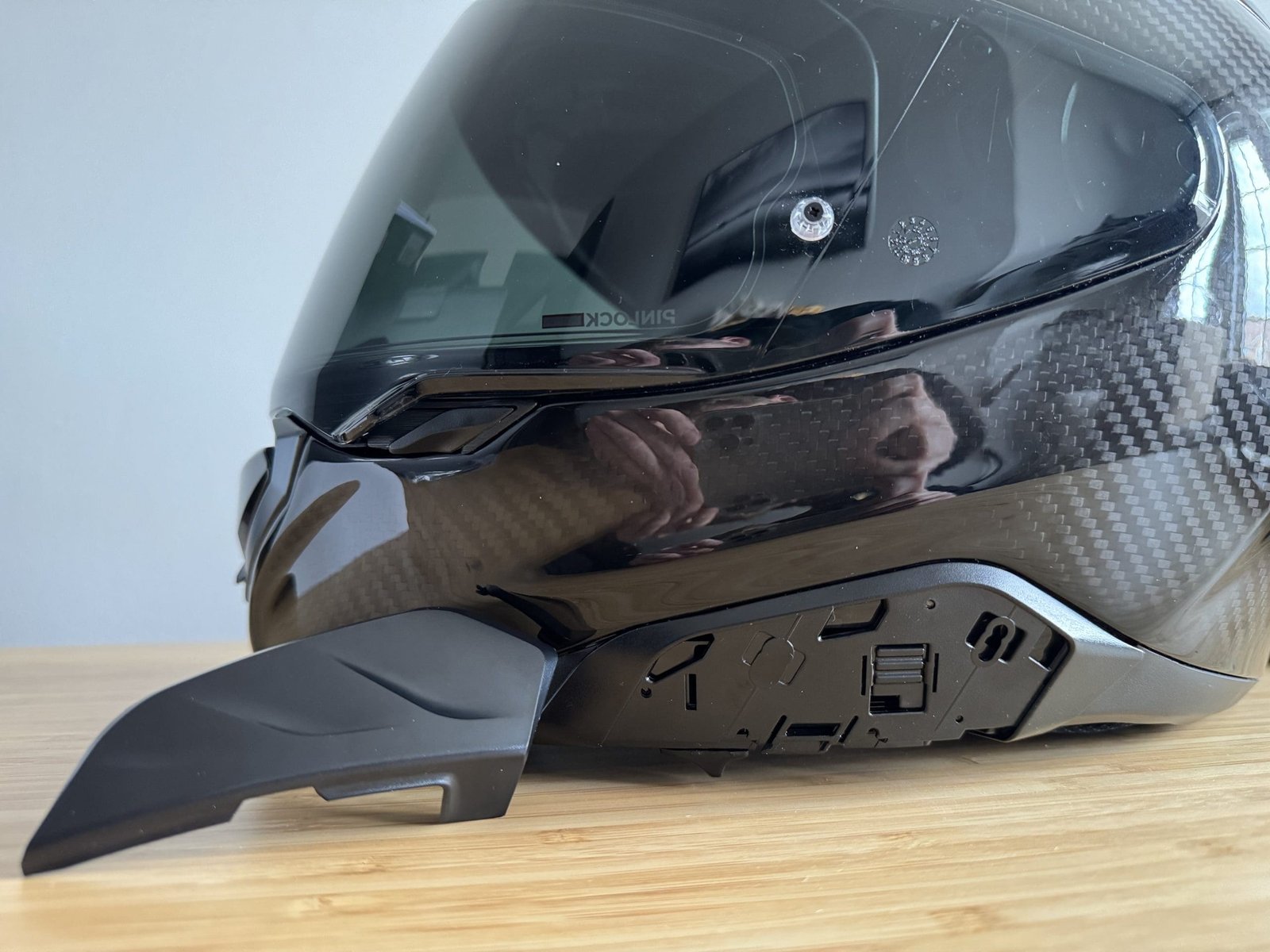 Side profile of the RPHA 71 Carbon helmet showing the slot to house the SMART HJC 50B