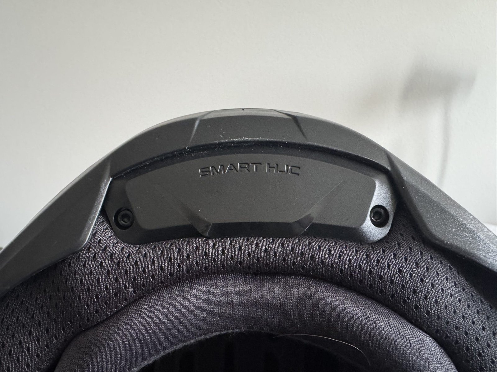 Rear of the HJC RPHA 71 Helmet with the Sena SMART HJC unit installed