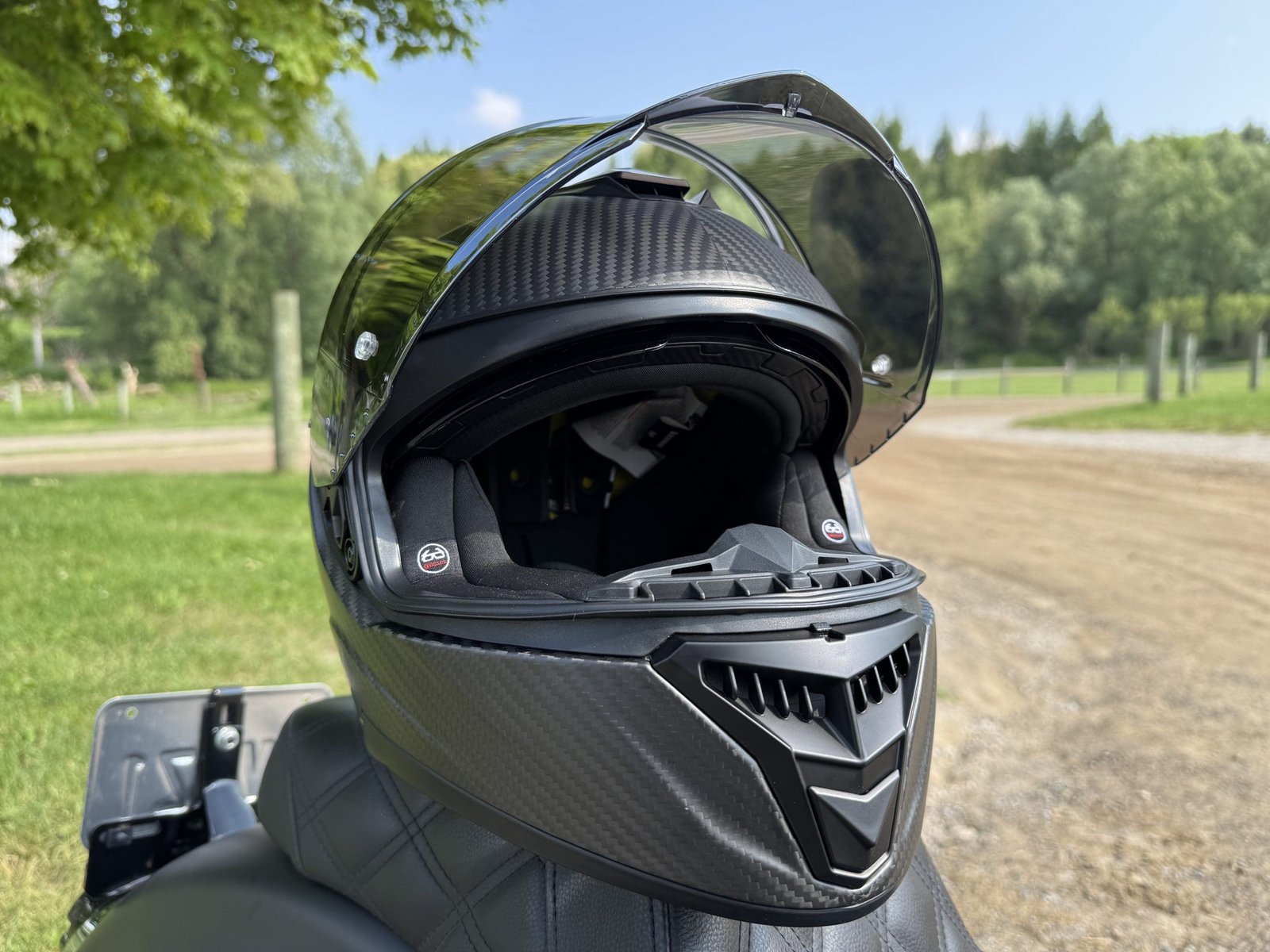 Voss 991 Carbon on the back of a Harley Davidson seat