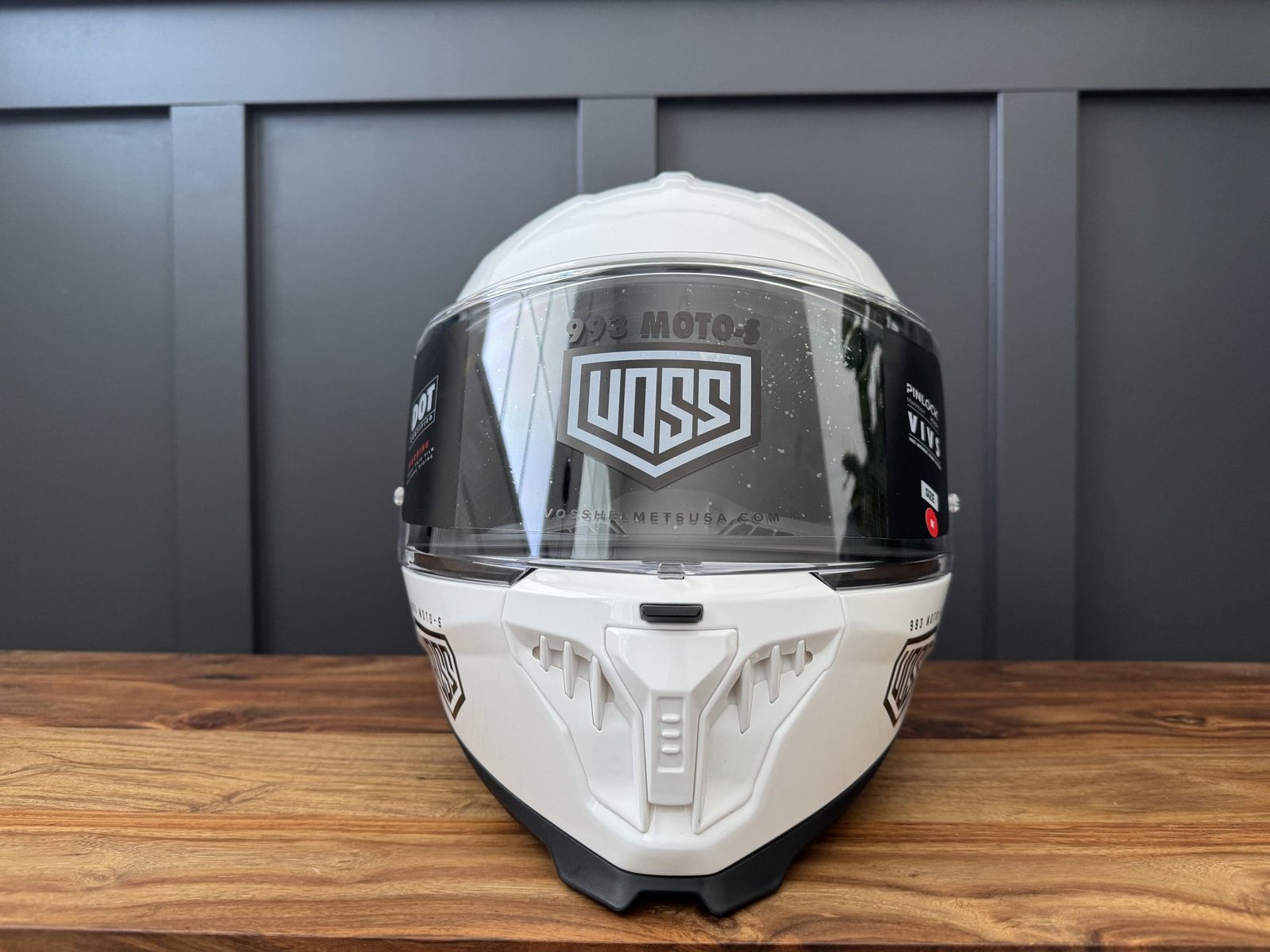 Front shot of the Voss 993 Moto-S helmet in Gloss White