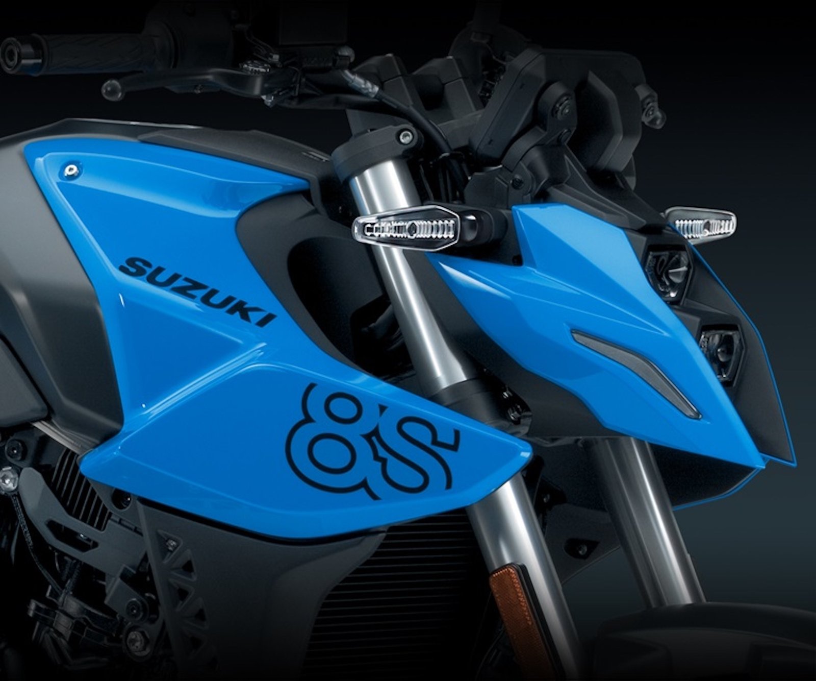 A view of a Suzuki motorcycle.