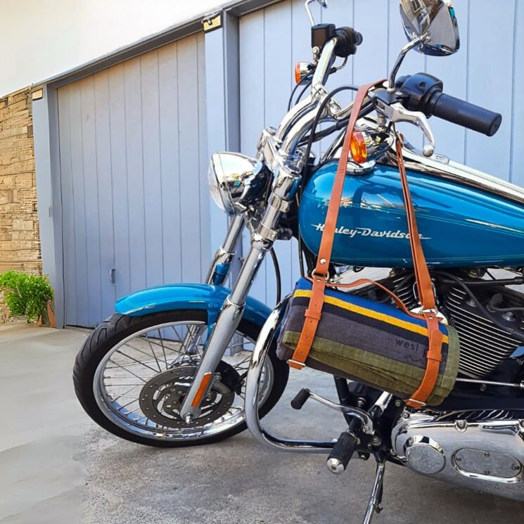 The Baja Leather Falsa Serape Blanket can provide a durable camping solution for motorcycle riders with unparalleled style.