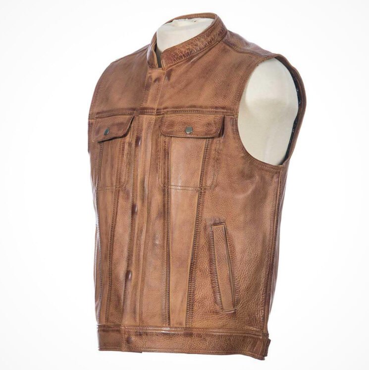 The Crank & Stroker motorcycle vest is a nostalgic leather riding vest