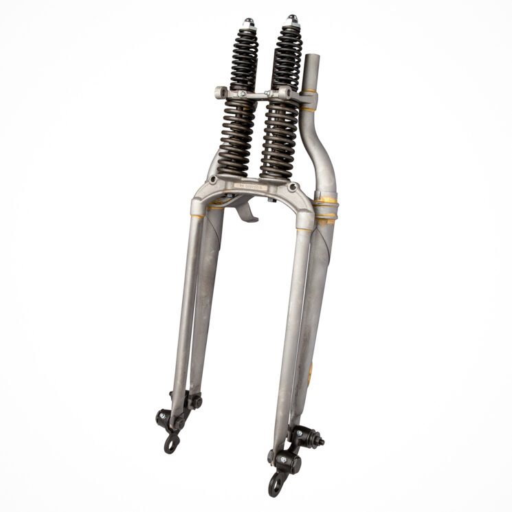 The Cyclery Classic Springer Forks evokes the classic styling of Harley-Davidson Knucklehead-era rigid frame motorcycles.