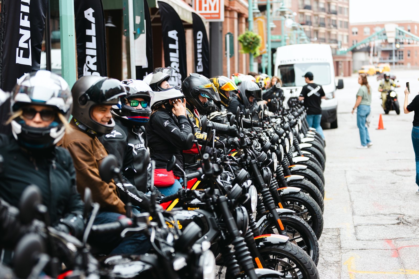 Riders preparing to try Royal Enfield's Guerilla 450. Media sourced from Royal Enfield's team.