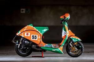 A custom Vespa PX 80 Mazda 787B tribute