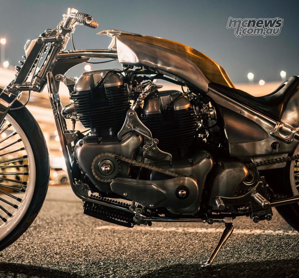 Royal Enfield VITA twin-engine custom motorcycle at Yokohama Hot Rod Custom Show