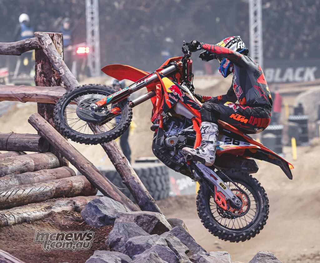 Josep Garcia riding the KTM 250 EXC-F at the 2026 SuperEnduro round in Riesa, Germany.