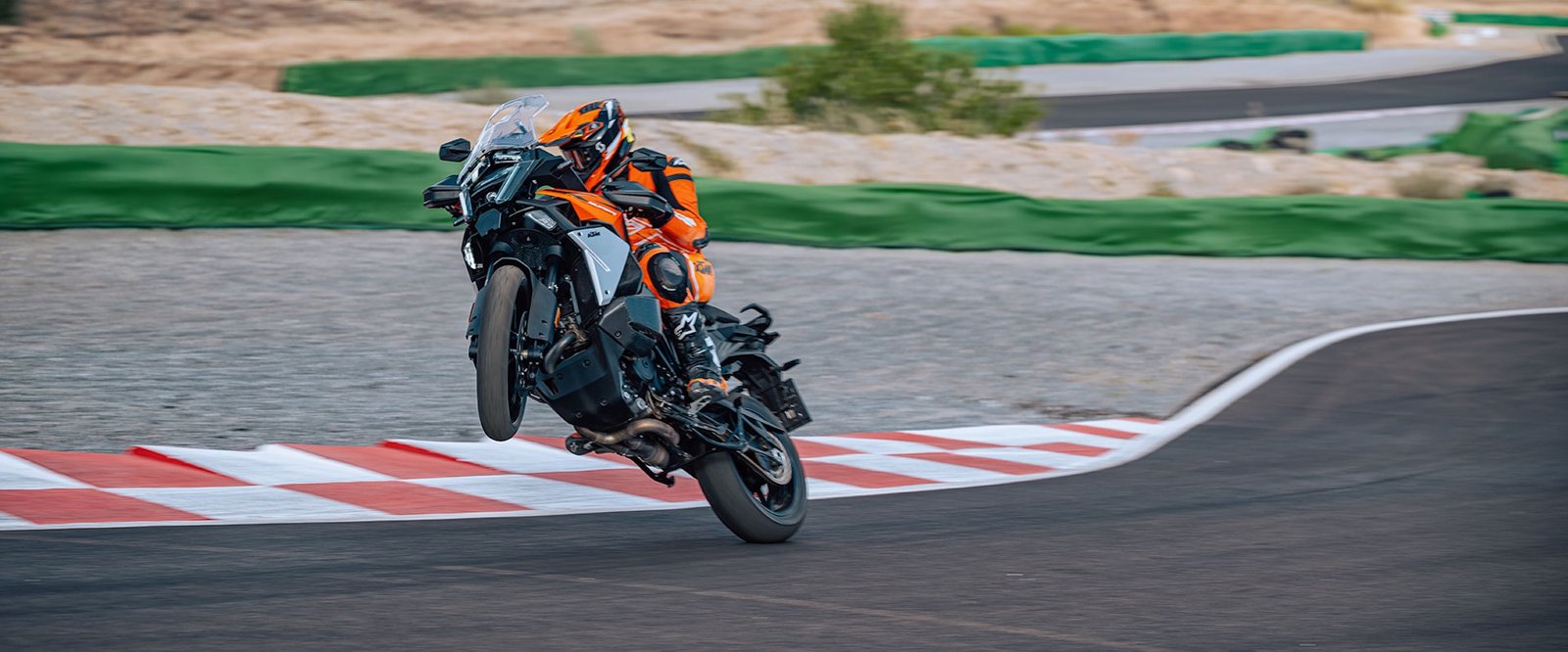 A view of KTM's new 2026 1390 Super Adventure S EVO on the racetrack. Media sourced from KTM.
