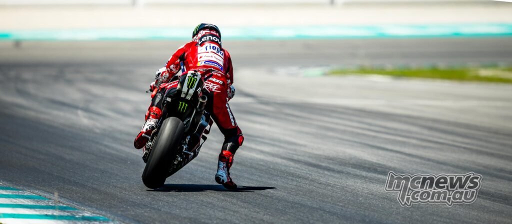 Francesco Bagnaia riding the Ducati Lenovo Team bike at the 2026 Sepang MotoGP Test.