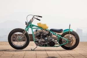 Harley-Davidson Shovelhead with lifelike peanut fuel tank by Sun Motorcycles, Heiwa MC, and Wedge