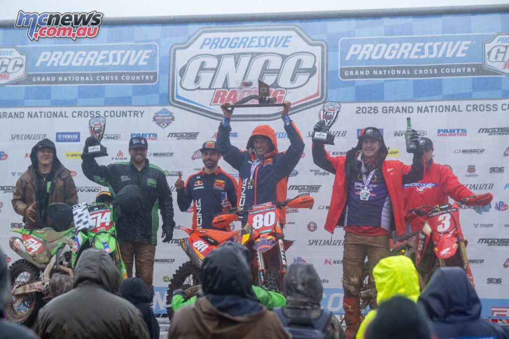 VP Racing Fuels Big Buck XC1 Open Pro Top Three Overall: Johnny Girroir (center), Jordan Ashburn (right) and Steward Baylor Jr. (left) - Image by Mack Faint