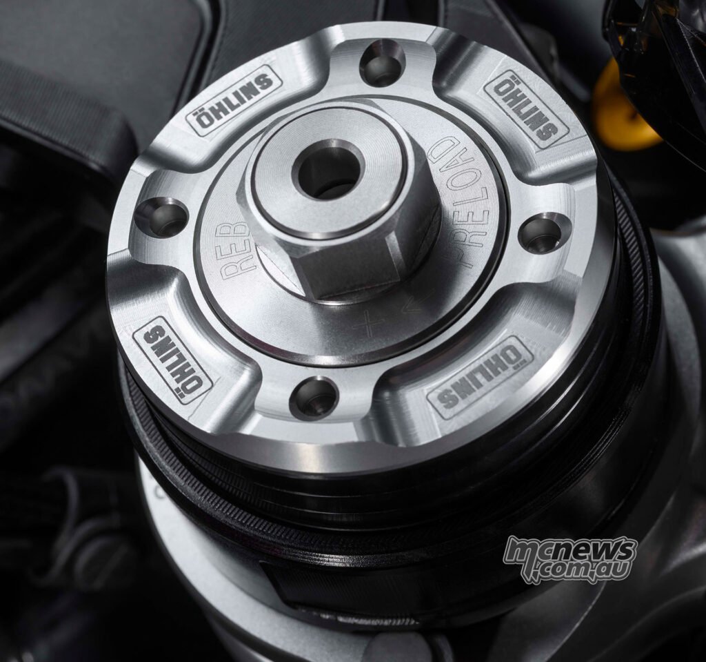 Öhlins suspension adjuster detail on the Ducati Superleggera V4 Centenario.