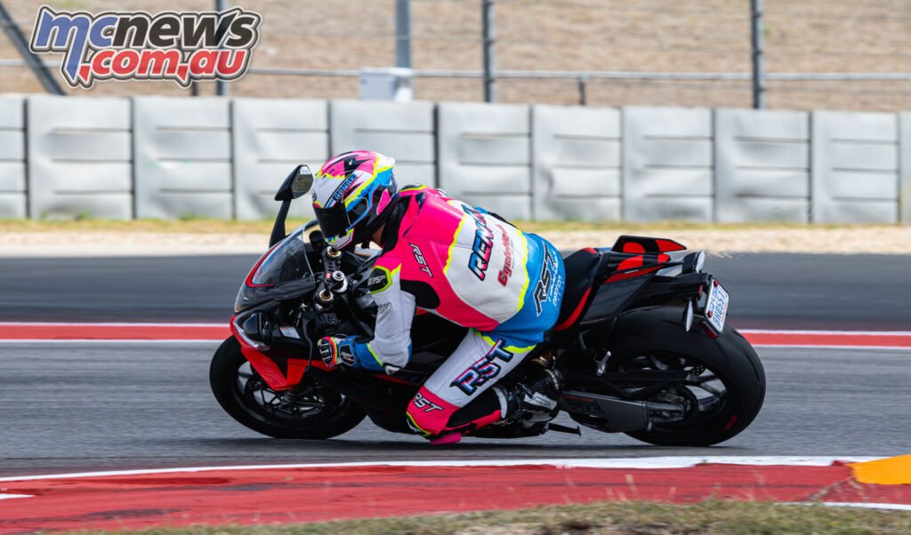 Ergonomics on the Aprilia RSV4 Factory are tight even with the expanded rider triangle for 2026