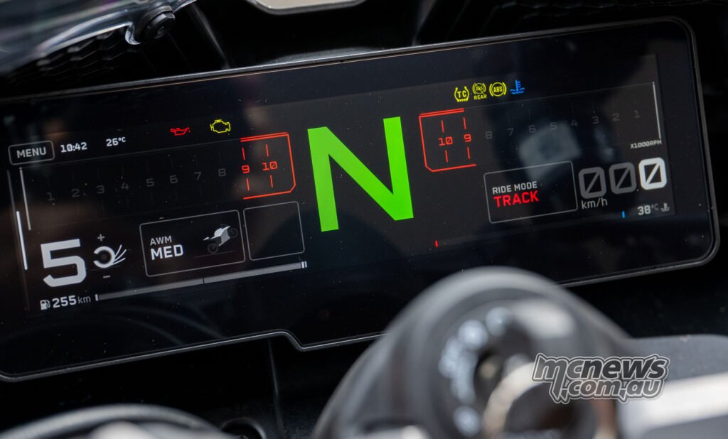 KTM 990 Duke R touchscreen dash and rider display