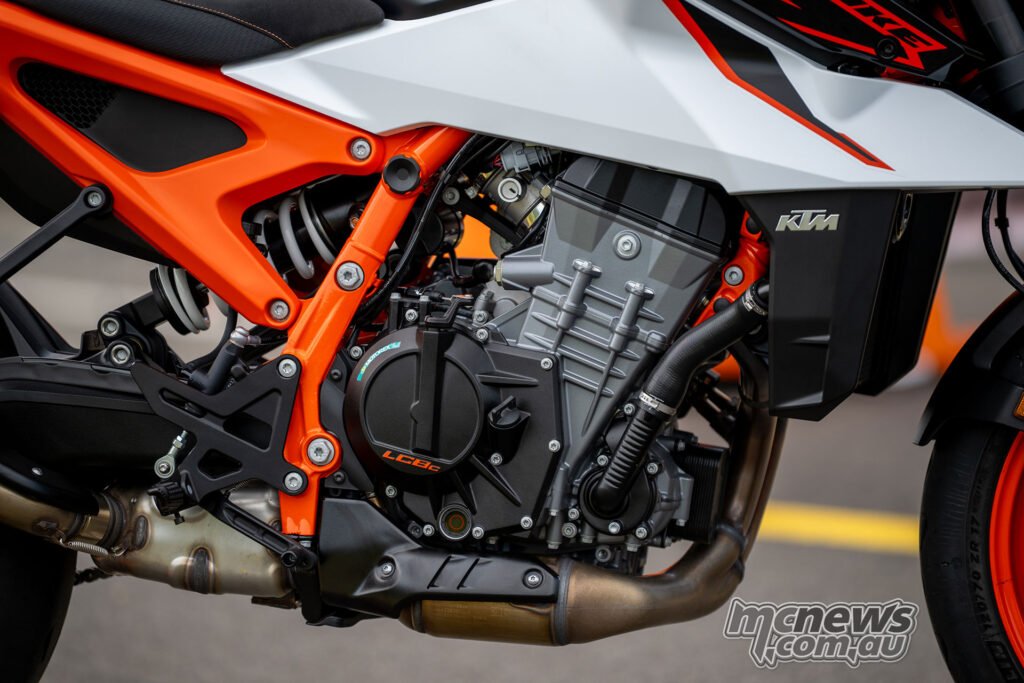 KTM LC8c parallel-twin engine shared by the 990 Duke R and 990 RCR