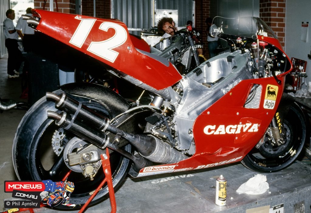 Alex Barros’ Cagiva C592 at Eastern Creek during the 1992 Australian Grand Prix
