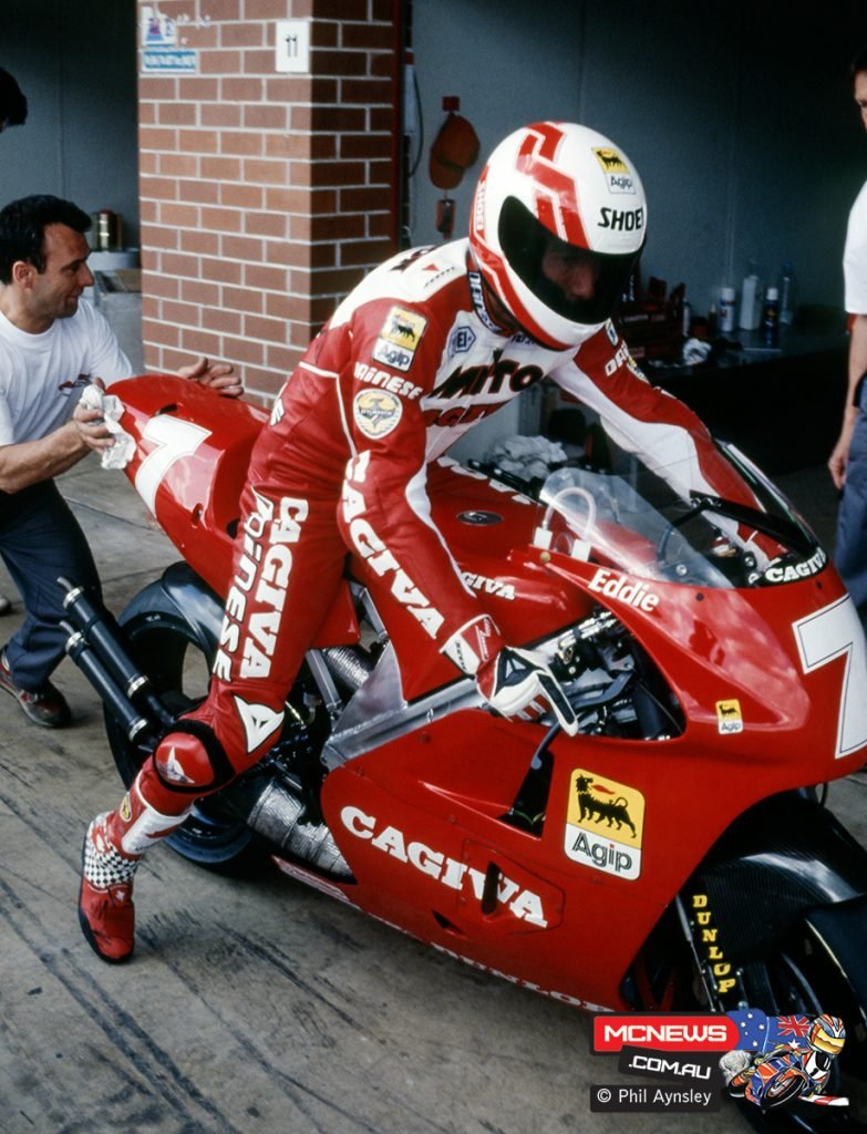 Eddie Lawson riding the Cagiva C592 at Eastern Creek in 1992