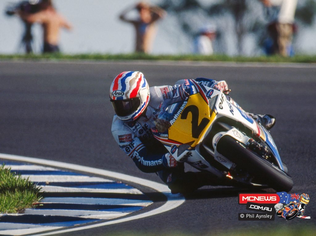 Mick Doohan riding the Honda NSR500 to victory at the 1992 Australian Grand Prix.